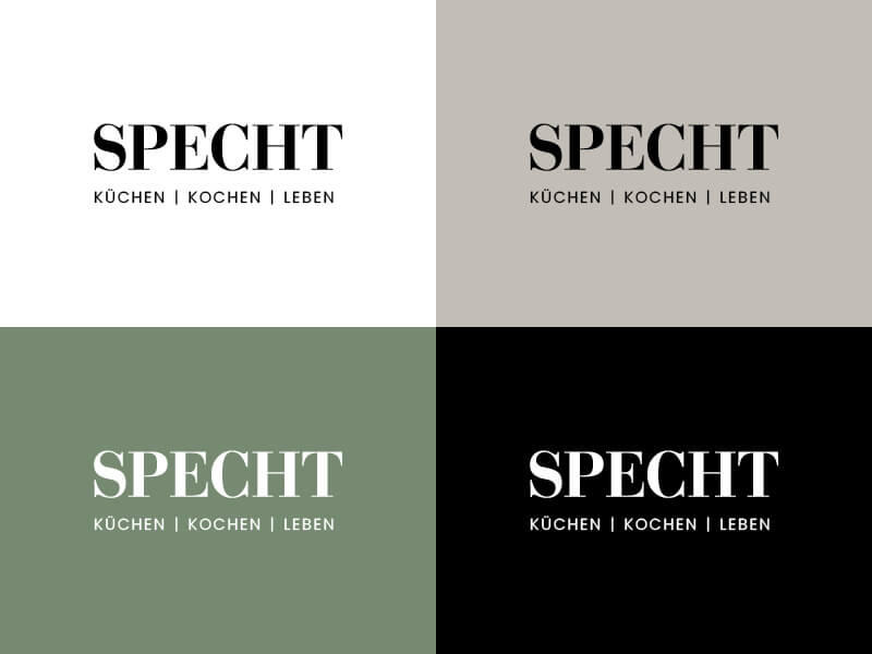 Das Specht-Logo in verschiedenen Farbversionen