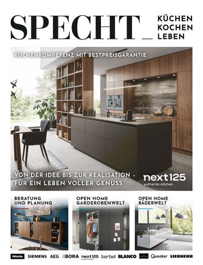 Cover des aktuellen Specht-Prospektes mit moderner Inselküche