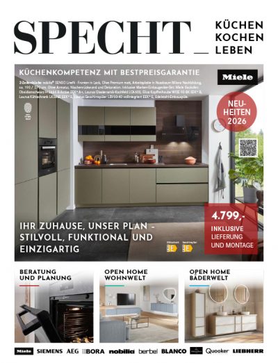 Cover des aktuellen Specht-Prospektes mit moderne Küche in L-Form