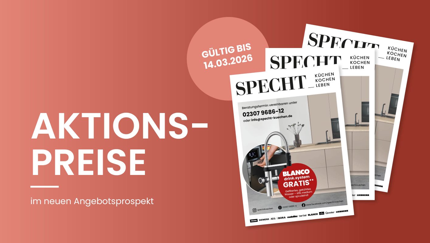 Aufgefächertes Prospekt von Specht mit Texthinweis zu Aktionspreisen, die noch bis 14.03.2026 gültig sind