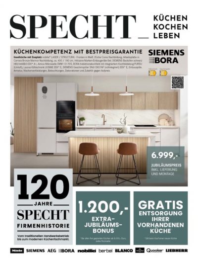 Cover des aktuellen Specht-Prospektes mit moderner Inselküche von nobilia